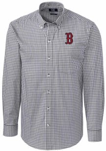 Cutter and Buck Boston Red Sox Mens Charcoal Easy Care Gingham Long Sleeve Dress Shirt