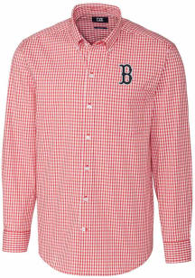 Cutter and Buck Boston Red Sox Mens Red Easy Care Gingham Long Sleeve Dress Shirt