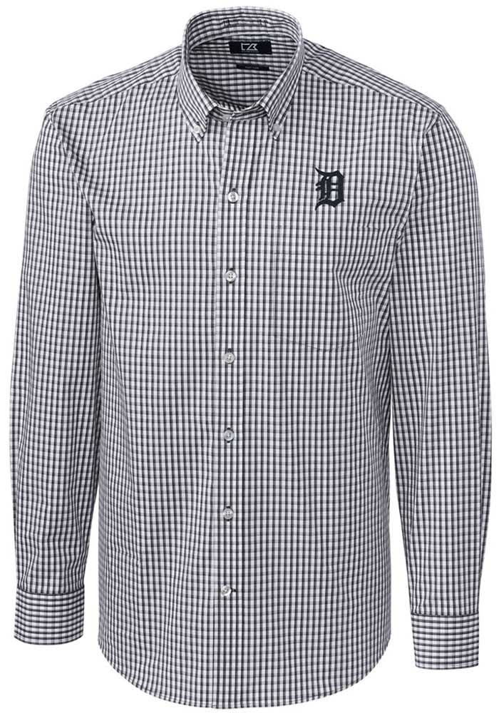 Detroit Tigers Cutter & Buck Short Sleeve Stretch Oxford Button-Down Shirt  - Charcoal