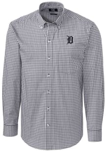 Cutter and Buck Detroit Tigers Mens Charcoal Easy Care Gingham Long Sleeve Dress Shirt