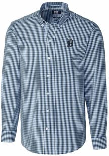 Cutter and Buck Detroit Tigers Mens Navy Blue Easy Care Gingham Long Sleeve Dress Shirt