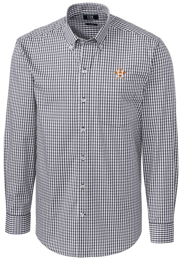 Houston Astros Cutter & Buck Short Sleeve Stretch Oxford Button-Down Shirt - Charcoal Size: Medium