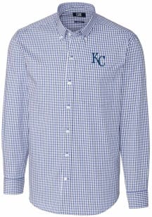 Cutter and Buck Kansas City Royals Mens Blue Easy Care Gingham Long Sleeve Dress Shirt