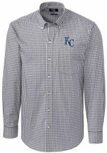 Cutter and Buck Kansas City Royals Mens Charcoal Easy Care Gingham Long Sleeve Dress Shirt