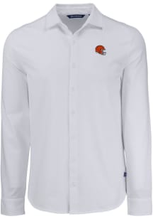 Cutter and Buck Cleveland Browns Mens White Helmet Advantage Soft Pique Long Sleeve Dress Shirt