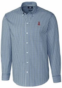 Cutter and Buck Los Angeles Angels Mens Navy Blue Easy Care Gingham Long Sleeve Dress Shirt