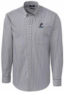 Cutter and Buck Miami Marlins Mens Charcoal Easy Care Gingham Long Sleeve Dress Shirt