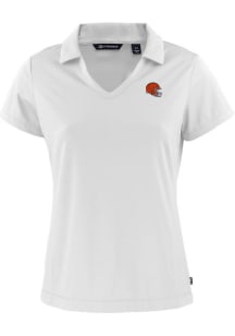 Cutter and Buck Cleveland Browns Womens White Helmet Daybreak V Neck Short Sleeve Polo Shirt