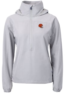 Cutter and Buck Cleveland Browns Womens Grey Helmet Charter Eco Long Sleeve Pullover