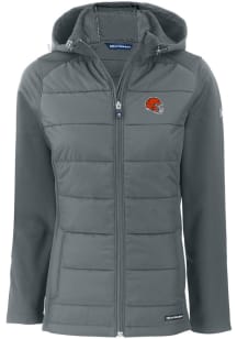 Cutter and Buck Cleveland Browns Womens Grey Helmet Evoke Hood Heavy Weight Jacket