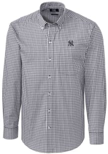 Cutter and Buck New York Yankees Mens Charcoal Easy Care Gingham Long Sleeve Dress Shirt