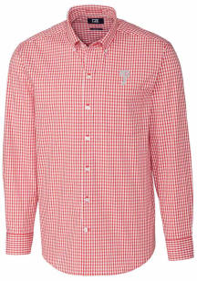 Cutter and Buck Philadelphia Phillies Mens Red Easy Care Gingham Long Sleeve Dress Shirt