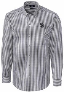 Cutter and Buck San Diego Padres Mens Charcoal Easy Care Gingham Long Sleeve Dress Shirt