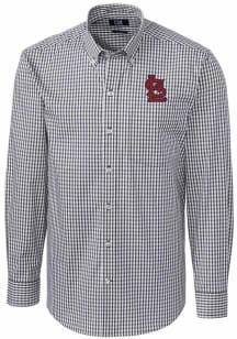 Cutter and Buck St Louis Cardinals Mens Charcoal Easy Care Gingham Long Sleeve Dress Shirt