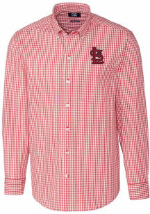 Cutter and Buck St Louis Cardinals Mens Red Easy Care Gingham Long Sleeve Dress Shirt