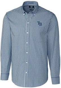 Cutter and Buck Tampa Bay Rays Mens Navy Blue Easy Care Gingham Long Sleeve Dress Shirt