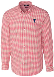 Cutter and Buck Texas Rangers Mens Red Easy Care Gingham Long Sleeve Dress Shirt