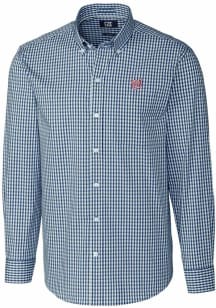 Cutter and Buck Washington Nationals Mens Navy Blue Easy Care Gingham Long Sleeve Dress Shirt