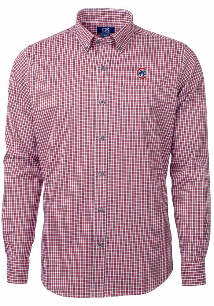 Chicago Cubs Large Check Flannel Button-Up Long Sleeve Shirt - Red/Royal