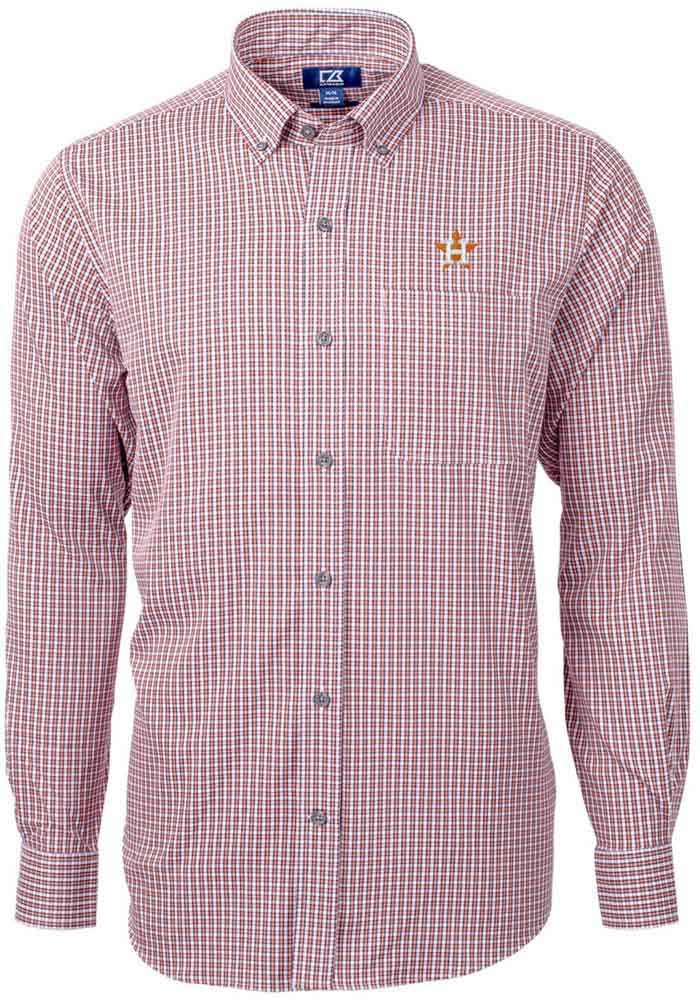 Houston Astros Cutter & Buck Stretch Oxford Stripe Mens Long Sleeve Dress Shirt