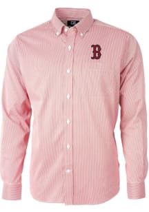 Cutter and Buck Boston Red Sox Mens Red Versatech Pinstripe Long Sleeve Dress Shirt