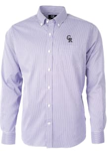 Cutter and Buck Colorado Rockies Mens Purple Versatech Pinstripe Long Sleeve Dress Shirt