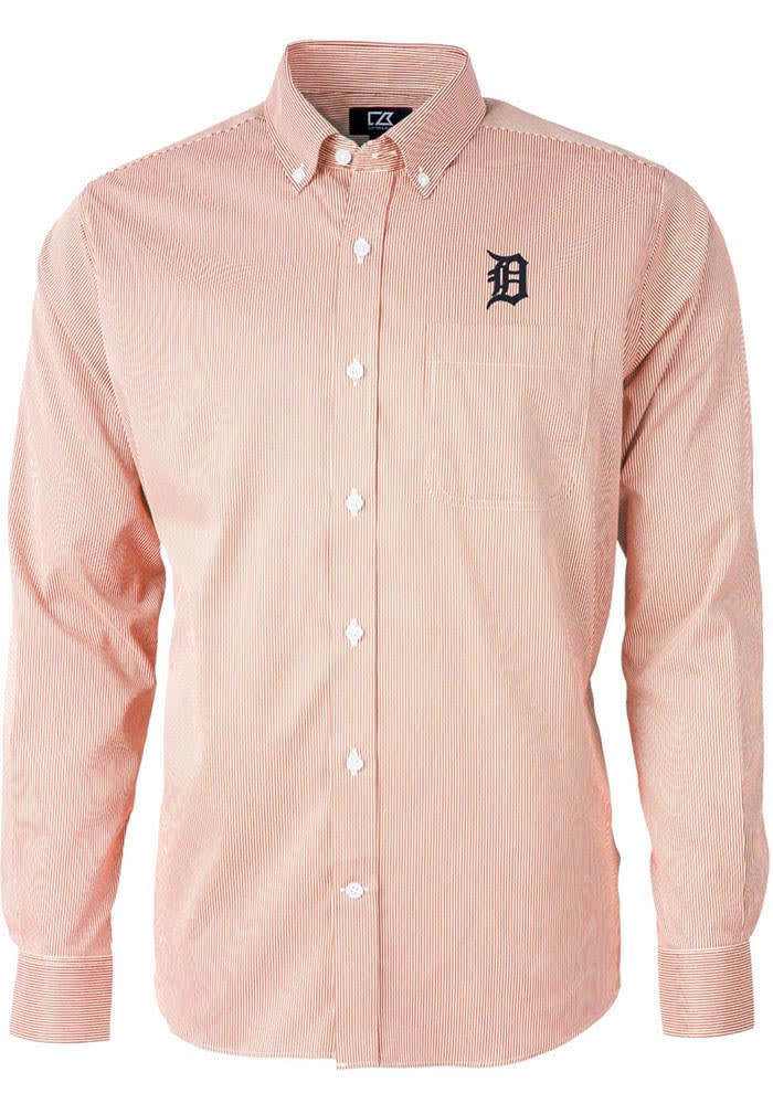 Detroit Tigers Cutter & Buck Short Sleeve Stretch Oxford Button-Down Shirt  - Charcoal