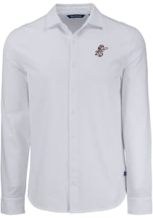 Cutter and Buck Cincinnati Reds Mens White Cooperstown Advantage Soft Pique Long Sleeve Dress Sh..