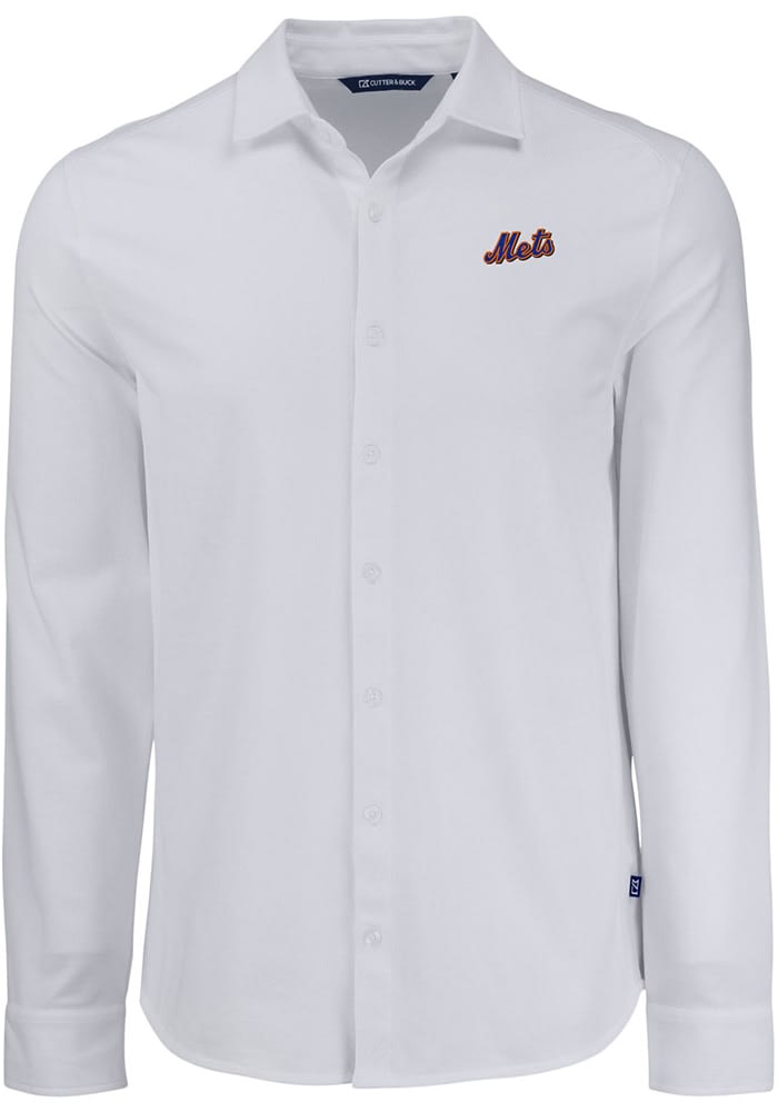 mets dress shirt New York Mets Long Sleeve Spread Collar Dress Shirt | Women | Elemental Grey/White | XXXL