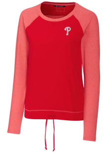 Cutter and Buck Philadelphia Phillies Womens Red Response Lightweight Long Sleeve Pullover