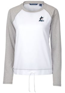 Cutter and Buck Miami Marlins Womens White Response Lightweight Long Sleeve Pullover