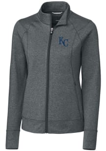 Cutter and Buck Kansas City Royals Womens Grey Shoreline Heathered Long Sleeve Full Zip Jacket