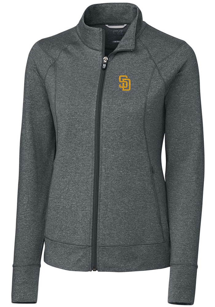 Cutter and Buck San Diego Padres Womens Grey Shoreline Heathered Long Sleeve Full Zip Jacket
