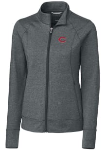 Cutter and Buck Cincinnati Reds Womens Grey Shoreline Heathered Long Sleeve Full Zip Jacket