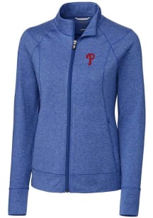 Cutter and Buck Philadelphia Phillies Womens Blue Shoreline Heathered Long Sleeve Full Zip Jacke..