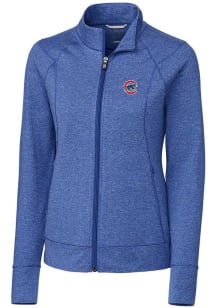 Cutter and Buck Chicago Cubs Womens Blue Shoreline Heathered Long Sleeve Full Zip Jacket