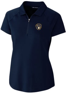 Cutter and Buck Milwaukee Brewers Womens Navy Blue Forge Short Sleeve Polo Shirt