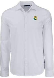 Cutter and Buck Xavier Musketeers Mens White Gold Rush Advantage Soft Pique Long Sleeve Dress Shir..