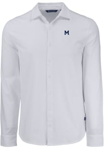 Mens Michigan Wolverines White Cutter and Buck Vault Advantage Soft Pique Long Sleeve Dress Shir..