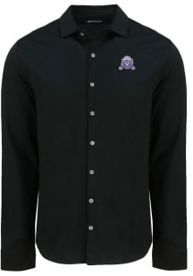 Mens Northwestern Wildcats Black Cutter and Buck Vault Advantage Soft Pique Long Sleeve Dress Sh..