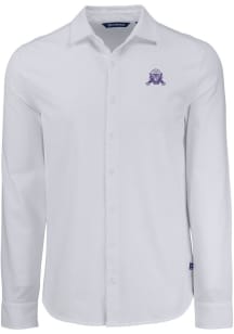 Mens Northwestern Wildcats White Cutter and Buck Vault Advantage Soft Pique Long Sleeve Dress Shir..