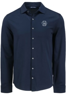 Mens Penn State Nittany Lions Navy Blue Cutter and Buck Vault Advantage Soft Pique Long Sleeve D..