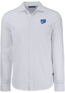 Mens Pitt Panthers White Cutter and Buck Vault Advantage Soft Pique Long Sleeve Dress Shirt