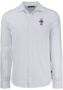 Mens K-State Wildcats White Cutter and Buck Vintage Advantage Soft Pique Long Sleeve Dress Shirt