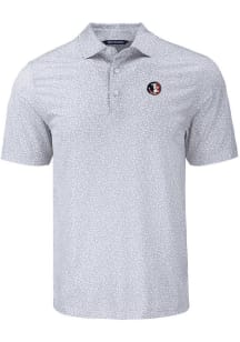 Cutter and Buck Florida State Seminoles Mens Grey Vault Pike Flora Short Sleeve Polo