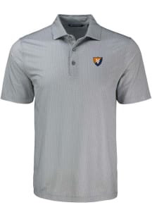 Mens Illinois Fighting Illini Grey Cutter and Buck Vault Pike Shadow Check Short Sleeve Polo Shi..