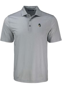 Mens Michigan State Spartans Grey Cutter and Buck Vault Pike Shadow Check Short Sleeve Polo Shir..