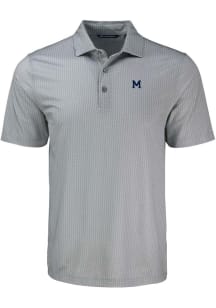 Mens Michigan Wolverines Grey Cutter and Buck Vault Pike Shadow Check Short Sleeve Polo Shirt