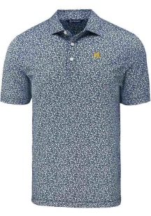 Mens Michigan Wolverines Navy Blue Cutter and Buck Vault Pike Flora Short Sleeve Polo Shirt