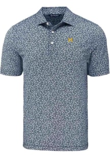 Mens Michigan Wolverines Blue Cutter and Buck Vault Pike Flora Short Sleeve Polo Shirt